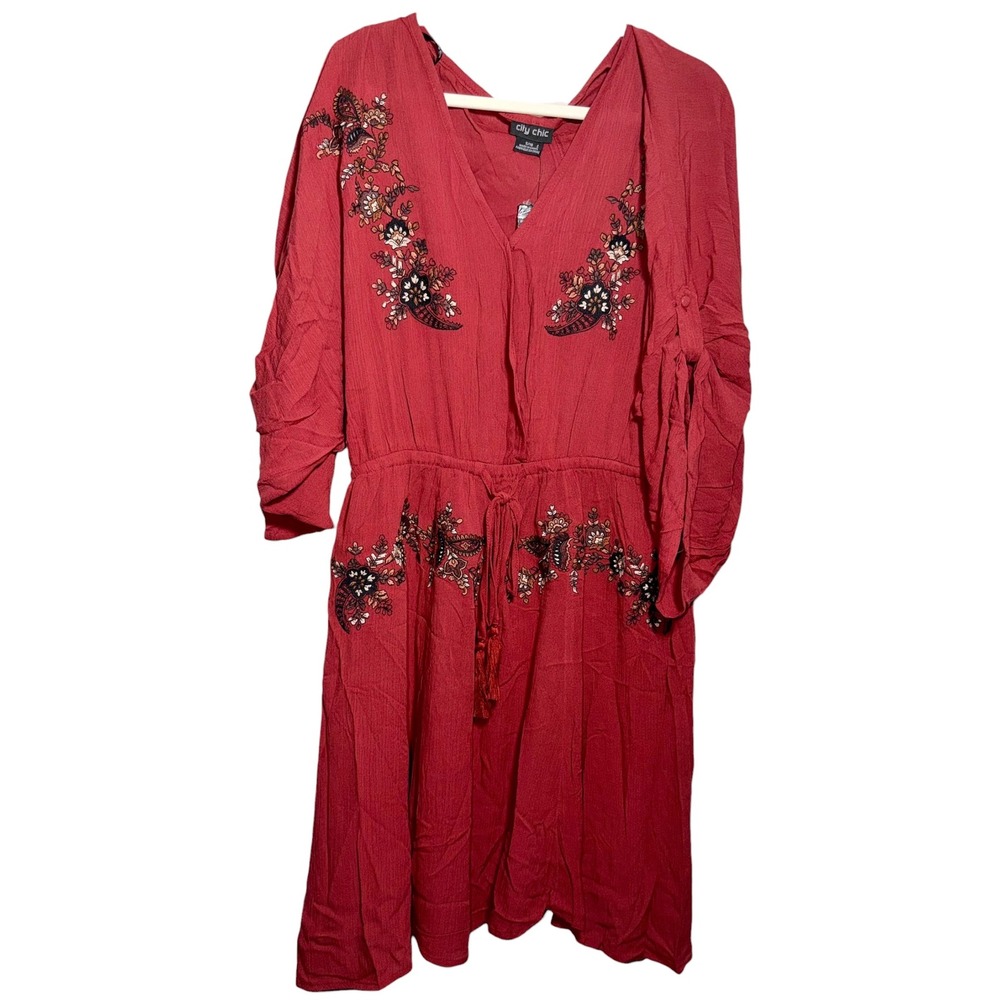 City Chic Seville‎ Tunic Dress Embroidered Boho Plus Size 16 NWT Bronze Dolman
